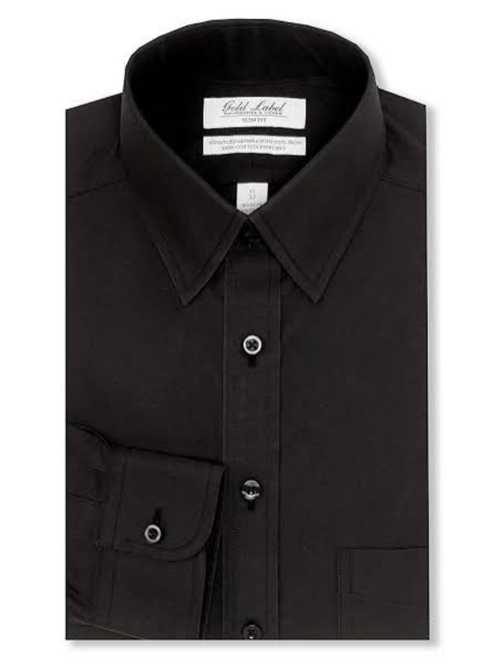 Roundtree & Yorke Gold Label Men's Tall/Slim Fit Non-Iron Dress Shirt (Black)